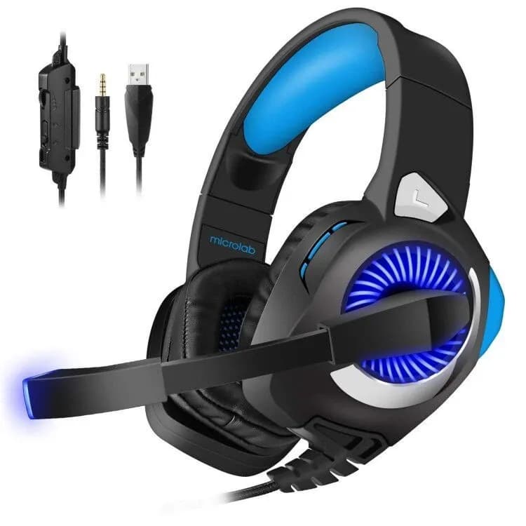 Наушники с микрофоном Microlab G4 GAMING BLACK/BLUE 3.5+USB