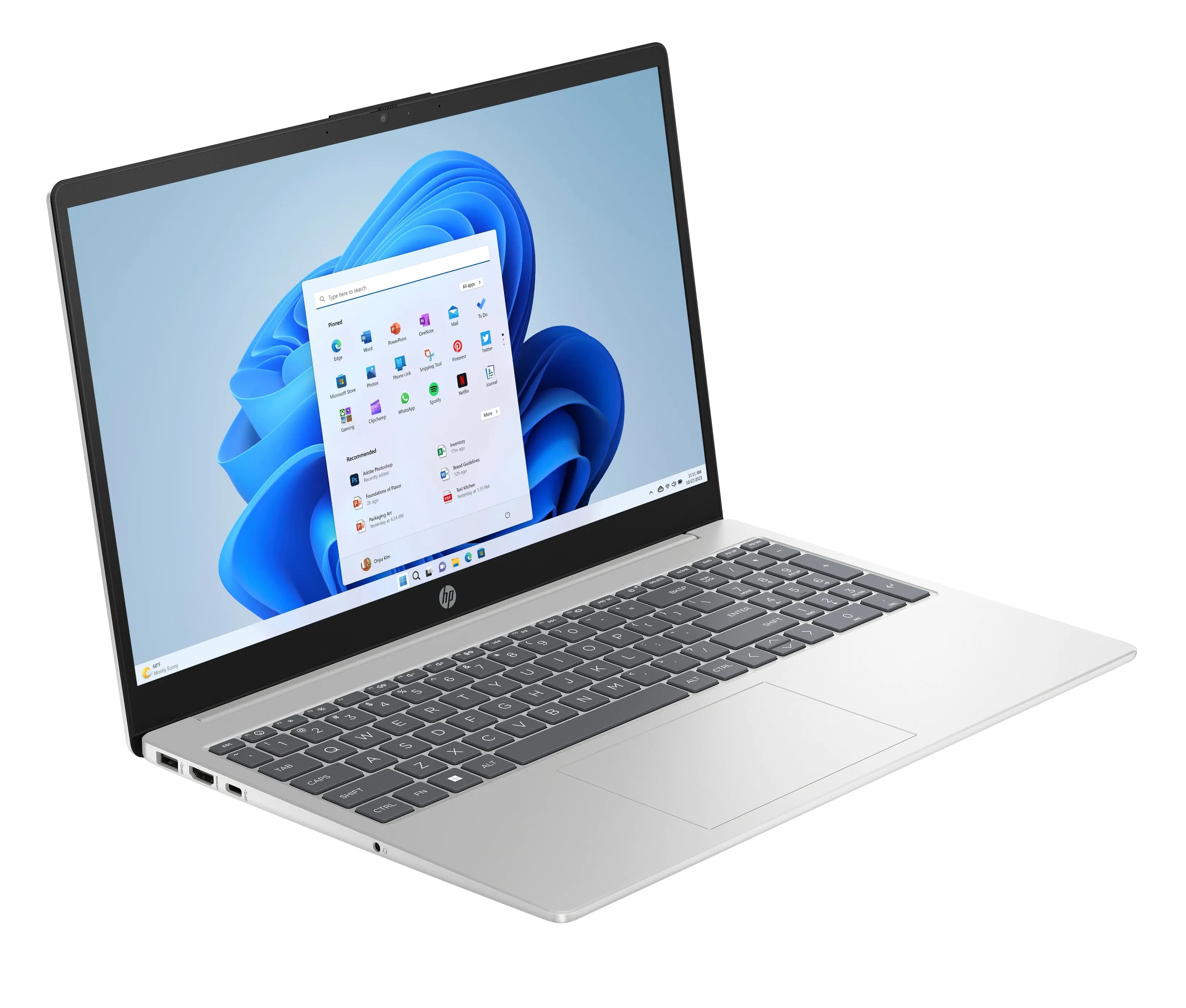 Ноутбук HP 15-FD0133WM, Intel Core i3-N305 (up to 3.8GHz), 16GB DDR4, 1TB SSD NVMe M.2, 15.6" FHD IPS, Type-C HDMI WiFi BT, WIN11H, скан. отп. пальцев ENG-RUS, серебро