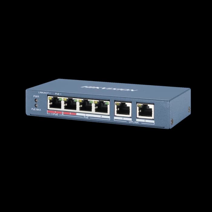 HUB Switch HIKVISION DS-3E0106HP-E 4x10/100Mbps PoE,2x100Mbpc,PoE budget:60W Metal 1port HiPoE