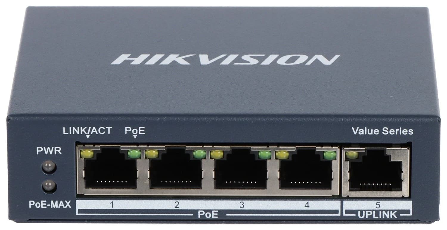HUB Switch HIKVISION DS-3E0505P-E/M(B) 4x10/100/1000Mbps PoE,1x1000Mbpc,PoE budget:45W Metal