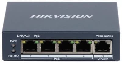 HUB Switch HIKVISION DS-3E0505P-E/M(B) 4x10/100/1000Mbps PoE,1x1000Mbpc,PoE budget:45W Metal
