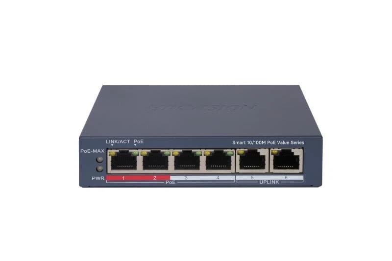 HUB Switch HIKVISION DS-3E1106P-EI/M(STD) SMART 4x10/100Mbps PoE,2x100Mbpc,PoE budget:60W Metal