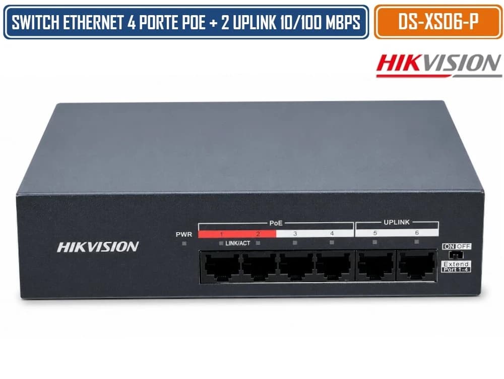Коммутатор Hikvision DS-XS06-P (35 Вт PoE, 100 м, 1.2 Гбит/с)