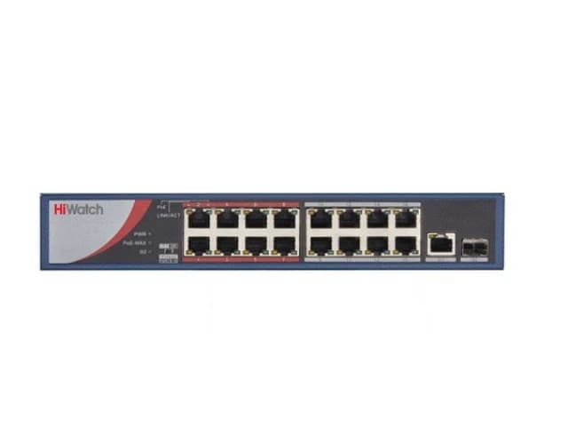 Коммутатор HIWATCH DS-S1816P(B) (17 портов, 16 PoE портов, 1 SFP, 135 Вт)