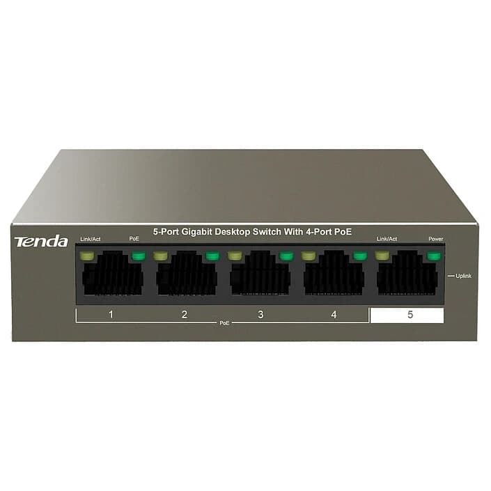 HUB Switch Tenda TEG1105P-4-63W 4-port PoE 10/100/1000Mbps + 1x 10/100/1000Mbps Rackmount Steelcase