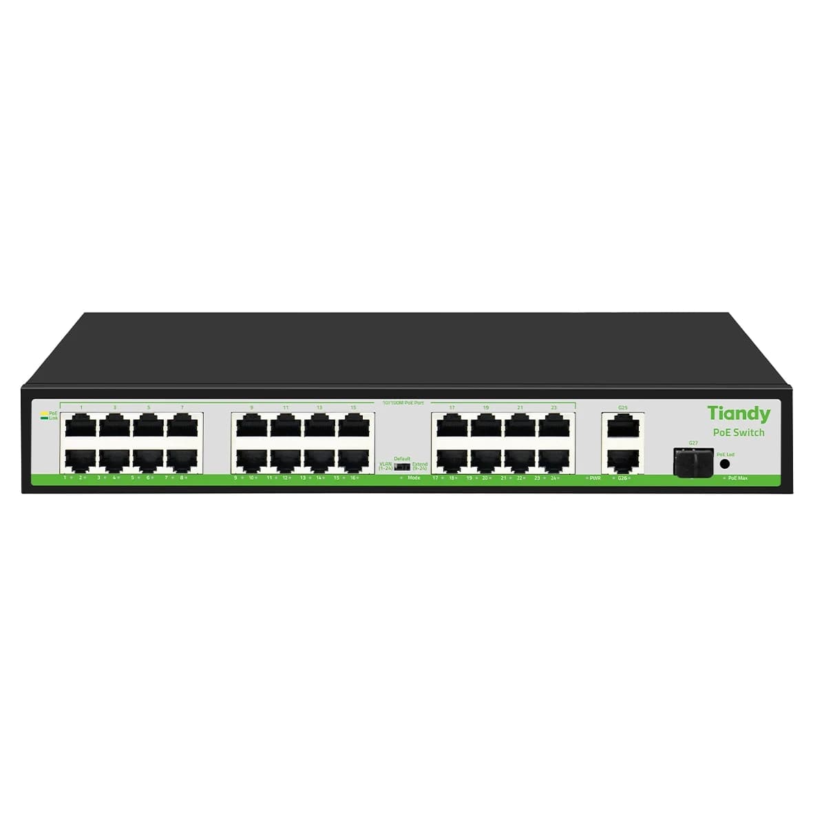 HUB Switch TIANDY TC-P3S027 Spec:H/2421/AT/260 24x10/100MbpsPoE,2x1000Mbpc,1SFP,PoE budget:260W