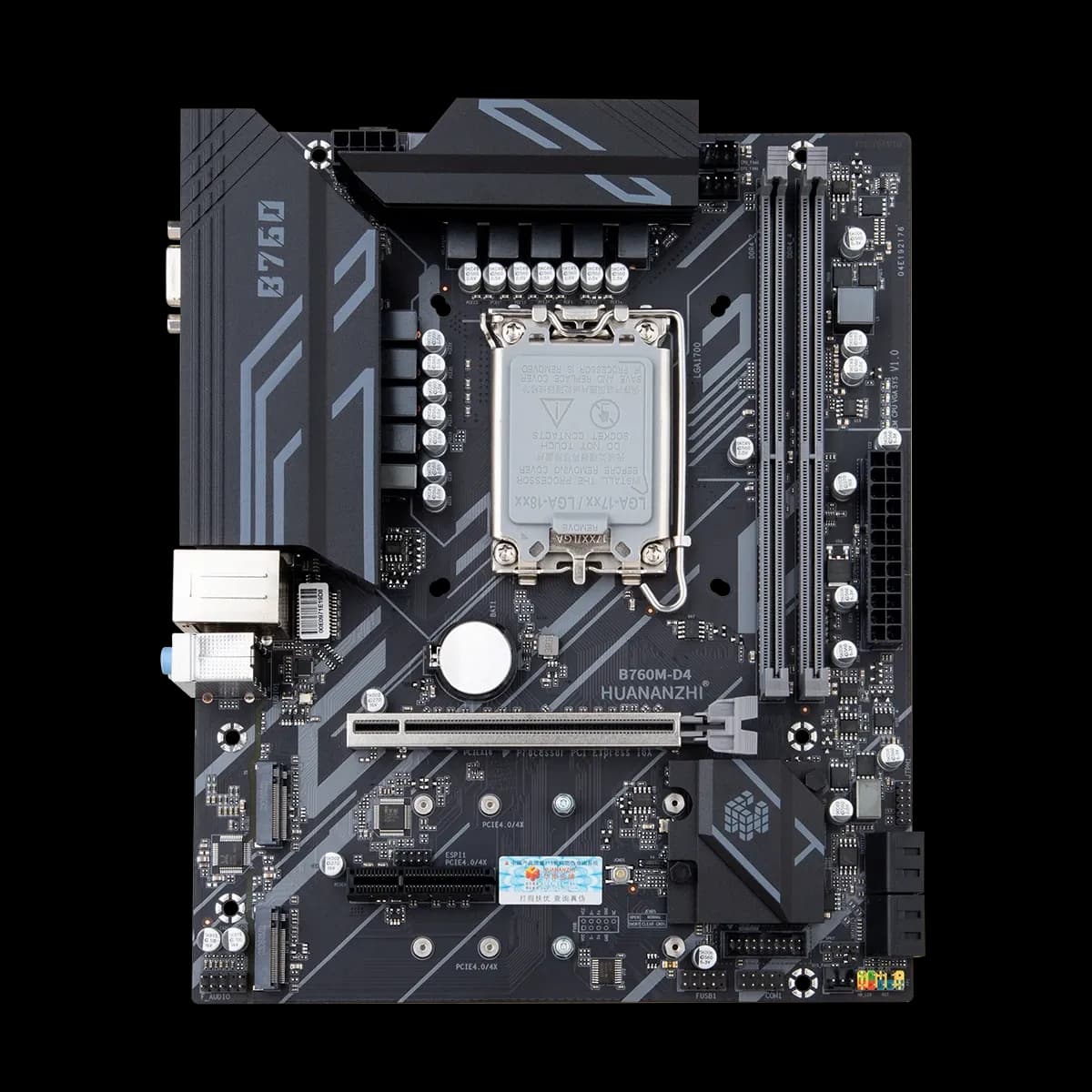 Материнская плата HUANANZHI B760M-D4 (LGA1700, B760, 2DDR4, PCI-Ex16, PCI-Ex1, 2xM.2, 4SATA, 2xUSB2.0+4xUSB3.2, DP,HDMI,mATX)