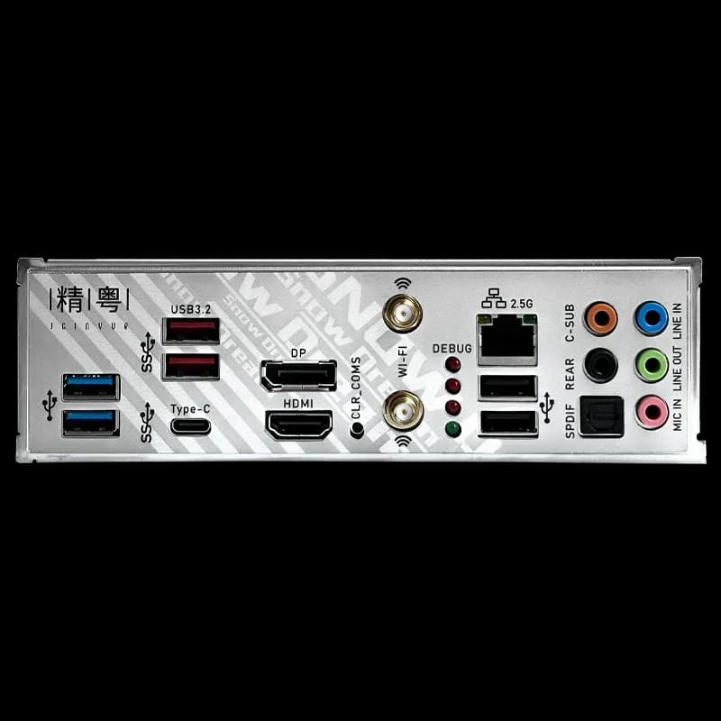 Материнская плата JGINYUE Z790M SNOW DREAM D5 (LGA1700, Z790M, 2DDR5, 2xPCI-Ex16, PCI-Ex1, 4xM.2,4SATA,10USB,HDMI,DP,WiFi,ATX)