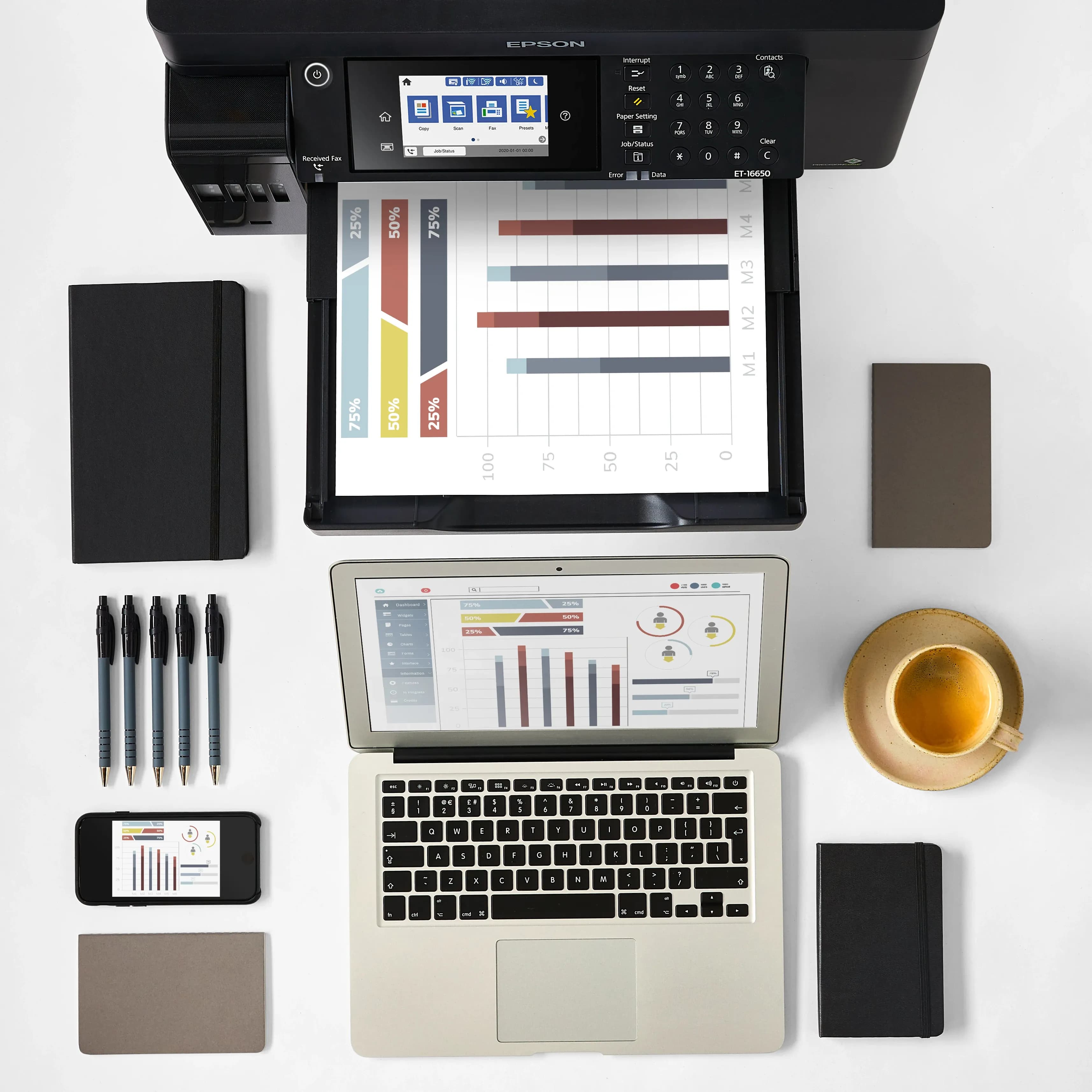 МФУ струйное Epson L15160 (Printer-copier-scaner, Fax A3+, 25/12ppm (Black/Color), 64-255g/m2, 4800x1200dpi, 1200x2400 scaner, Type-A,USB, Wi-Fi)