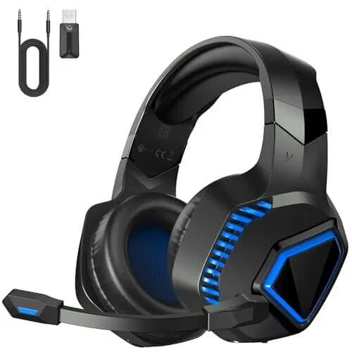 Беспроводные наушники CAPTAIN 100 Blue GAMING (Bluetooth 5.2, 2.4G Трансмиттер, кабельType-C, кабель 3.5мм, Динамик 50 мм, 20 мс, 40 часов, Шумоподавление для микрофона, цвет: синий)
