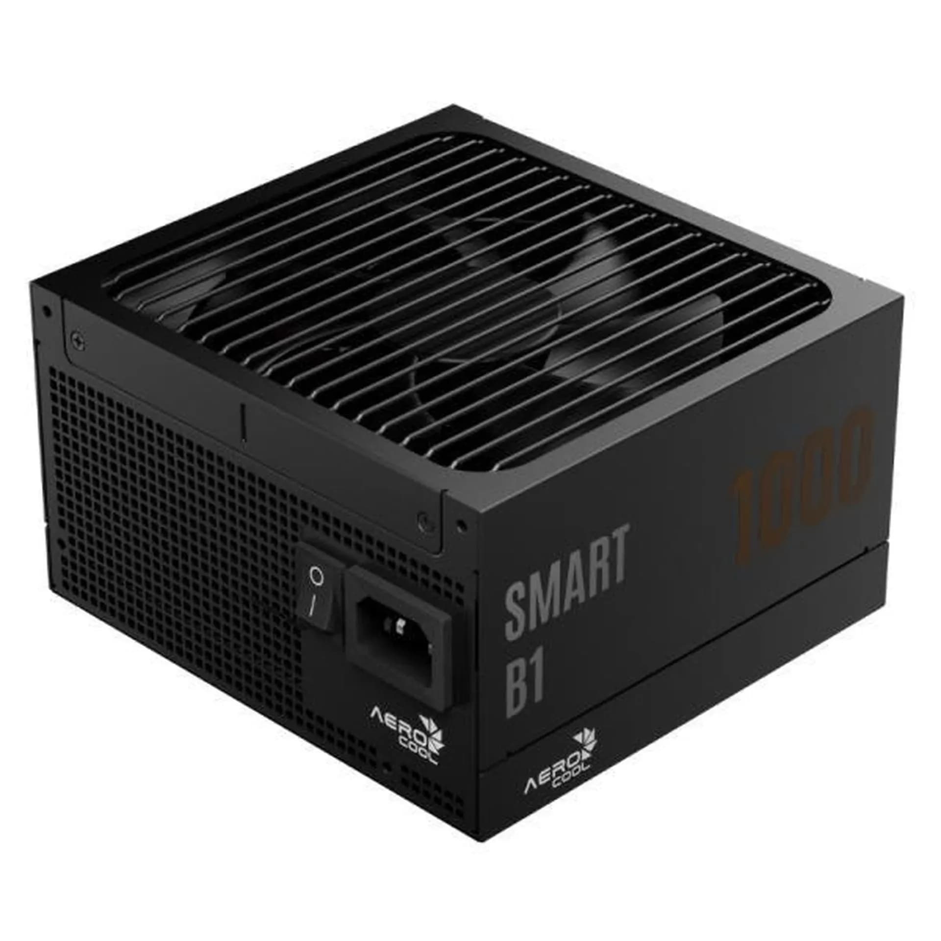 Блок питания 1000W Aerocool SMART B1 1000,1000W, ATX, 80 PLUS Bronze, 20+4 pin, 8pin, 4+4pin,8*Sata, 6*Molex, 6*PCI-E 6+2 pin, Вентилятор 13.5см, Кабель питания, Черный