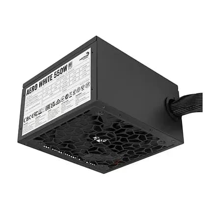 Блок питания 550W Aerocool AERO WHITE 550W, ATX, APFC, 80Plus Bronze, 20+4 pin, 4+4pin, 5*Sata, 3*Molex, 2*PCI-E 6+2 pin, Вентилятор 12 см, Кабель питания, Черный