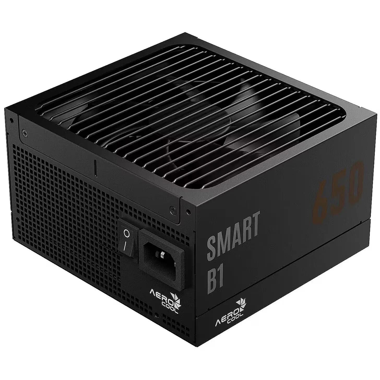 Блок питания 650W Aerocool SMART B1 650,650W, ATX, 80 PLUS Bronze, 20+4 pin, 8pin, 4+4pin,8*Sata, 6*Molex, 6*PCI-E 6+2 pin, Вентилятор 13.5см, Кабель питания, Черный