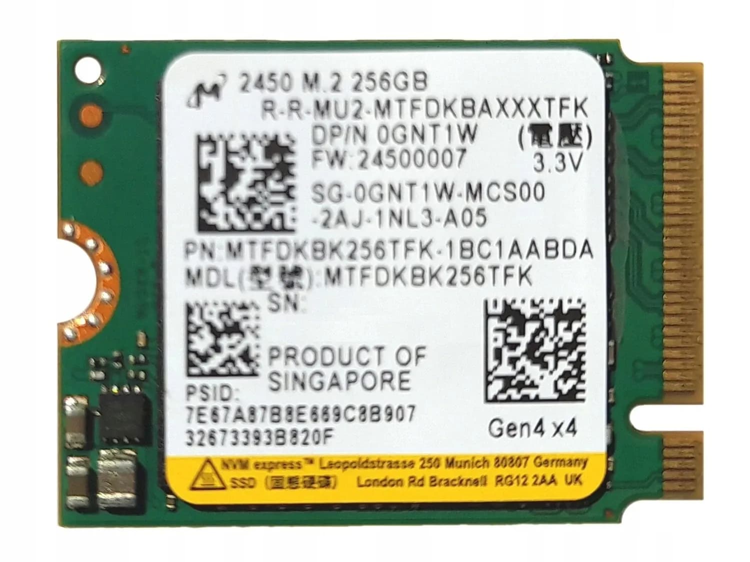 SSD M 2450 256GB M.2 NVME PCIE 2230