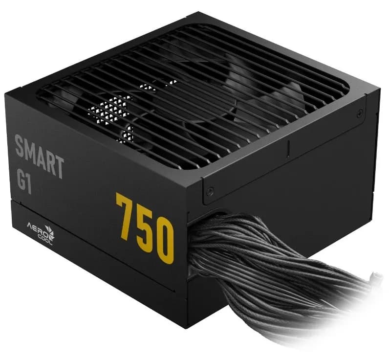 Блок питания 750W Aerocool SMART G1 750,750W, ATX, 80 PLUS Gold, 20+4 pin, 8pin, 4+4pin,8*Sata, 6*Molex, 6*PCI-E 6+2 pin, Вентилятор 13.5см, Кабель питания, Черный