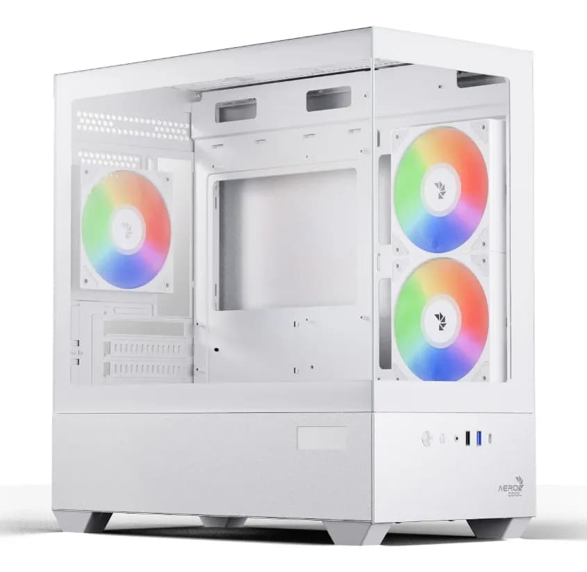 Корпус Aerocool P300D Digi-G-WT-v1, micro ATX/mini-ITX,USB3.0,USB-C,HD-Audio+Mic,Кулер 12см,Высота CPU кулер до165мм,VGA до 418мм,1x3.5”/2x2.5,212x420x420 мм,Без Б/П,Белый,Included ARGB 3x120mm