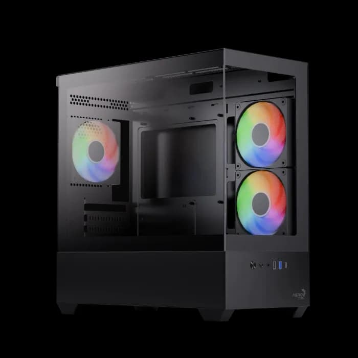 Корпус Aerocool P300D-G-BK-v1, micro ATX/mini-ITX,USB3.0,USB-C,HD-Audio+Mic,Кулер 12см,Высота CPU кулер до165мм,VGA до 418мм,1x3.5”/2x2.5,212x420x420 мм,Без Б/П,Черный,Included ARGB 3x120mm