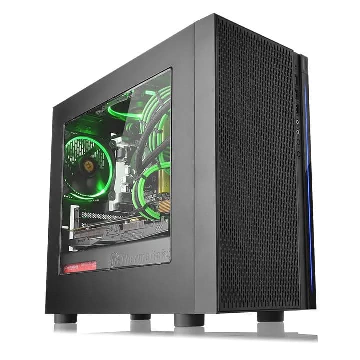 Корпус Thermaltake Versa H18/Black CA-1J4-00S1WN-00, Transparent Window, Micro ATX/Mini ITX USB3.0+USB2.0, HD-Audio, Высота CPU куллера до 155мм, VGA до 350мм, 398x205x439мм, Без Б/П, Черный