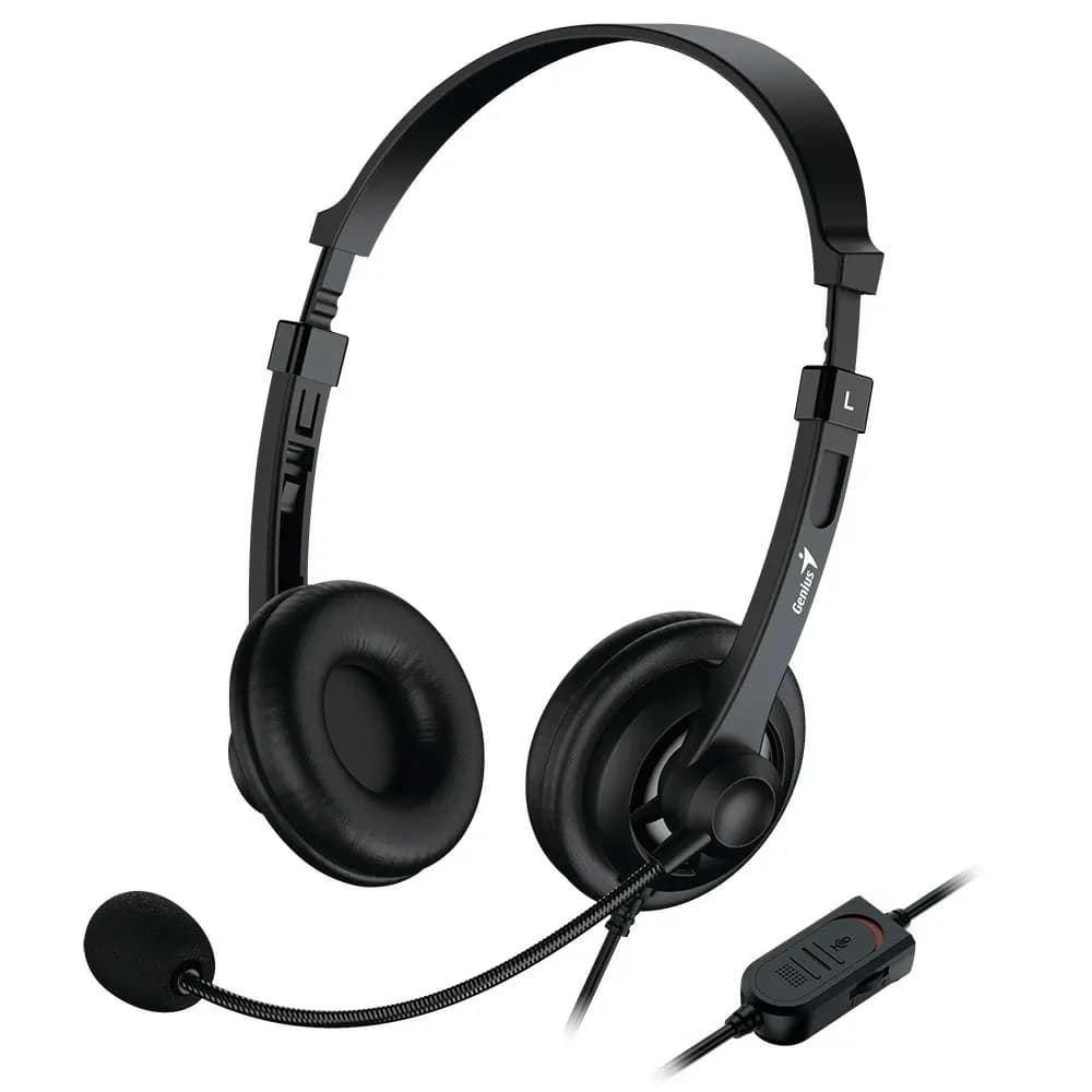 Наушники с микрофоном Genius HS-230U, Дуговые, USB, 100Hz-10kHz, 110dB/-45dB, длина кабеля 2 м, Черный