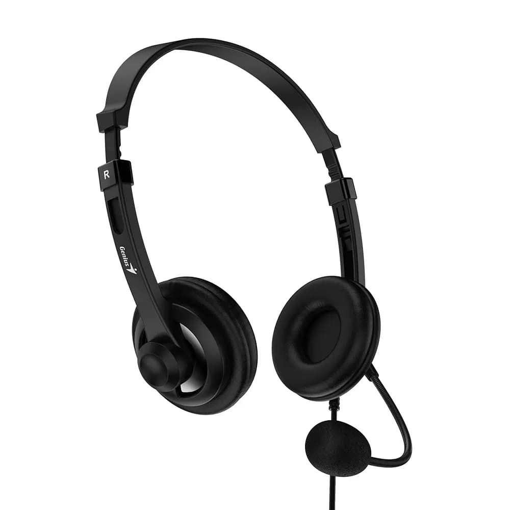 Наушники с микрофоном Genius HS-230U, Дуговые, USB, 100Hz-10kHz, 110dB/-45dB, длина кабеля 2 м, Черный