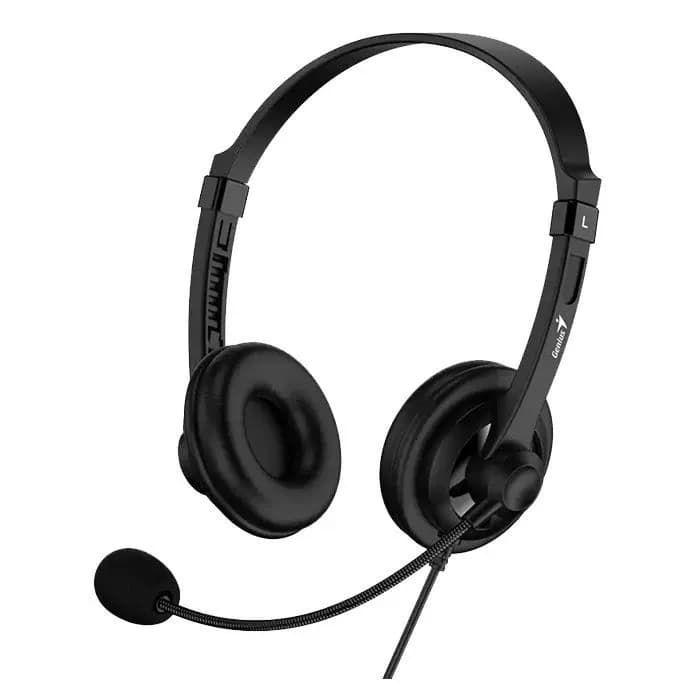 Наушники с микрофоном Genius HS-230U, Дуговые, USB, 100Hz-10kHz, 110dB/-45dB, длина кабеля 2 м, Черный