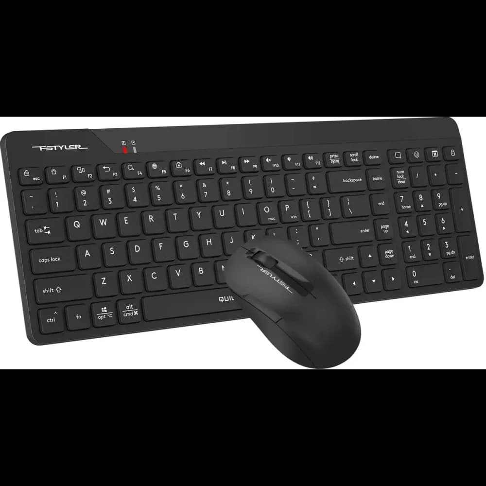 Беспроводная клавиатура+мышь A4tech Fstyler FG2300 Air2 Black мембранная, 107 клв, ANSI, оптическая, 1200 dpi, 15м, адаптер Type-C, USB ресивер