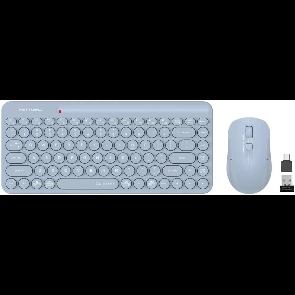 Беспроводная клавиатура+мышь A4tech Fstyler FG3200 Air 2 Blue мембранная, 86 клв, ANSI, оптическая, светодиодная, 1200 dpi, 15м, адаптер Type-C, USB ресивер