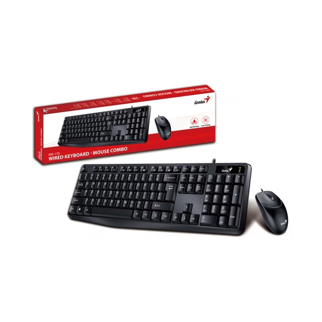 Клавиатура + мышь Genius KM-170, мембранная, 104btns, 1000dpi, 3btns, USB, 1.5 м, Черный