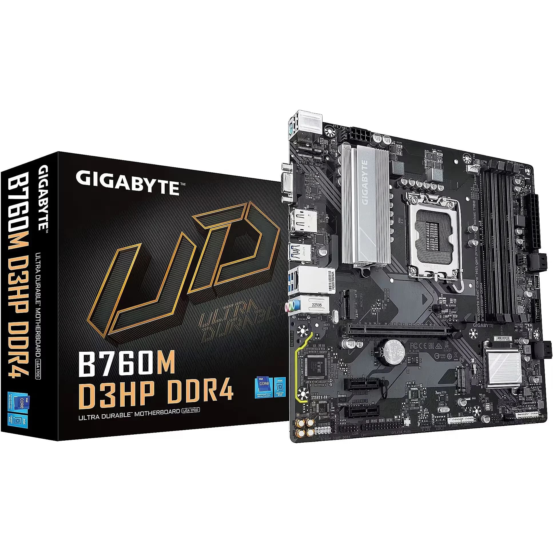 Матплата Gigabyte B760M D3HP DDR4, LGA1700, Intel B760, 4xDDR4 PC42600, 1xPCI-E 3.0x16, 2xPCI-E 3.0x1, Sound8Ch, GLAN, 4SATA+2M.2, RAID, mATX, 6USB3.2+6USB2.0, VGA, HDMI, DP
