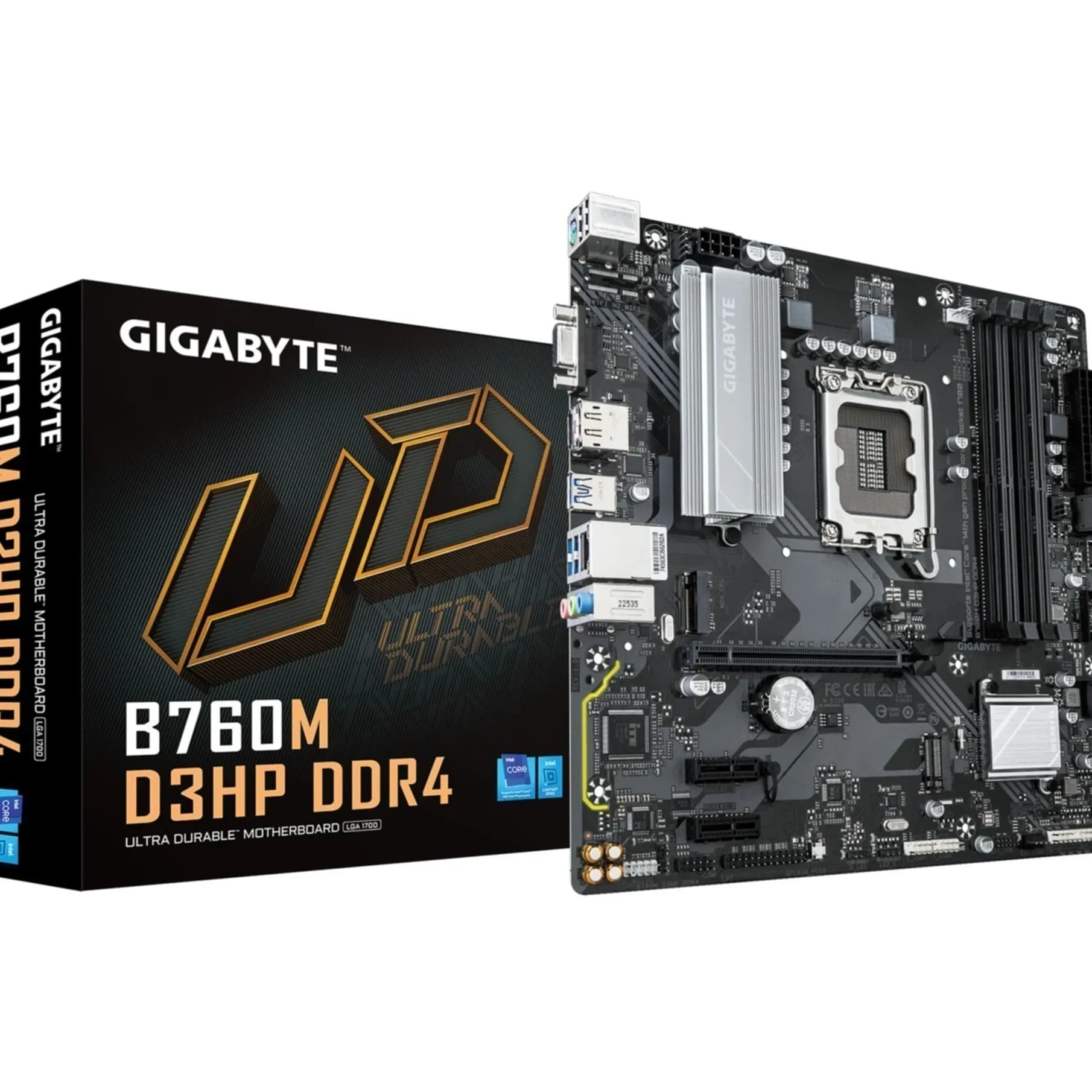 Матплата Gigabyte B760M D3HP DDR4, LGA1700, Intel B760, 4xDDR4 PC42600, 1xPCI-E 3.0x16, 2xPCI-E 3.0x1, Sound8Ch, GLAN, 4SATA+2M.2, RAID, mATX, 6USB3.2+6USB2.0, VGA, HDMI, DP