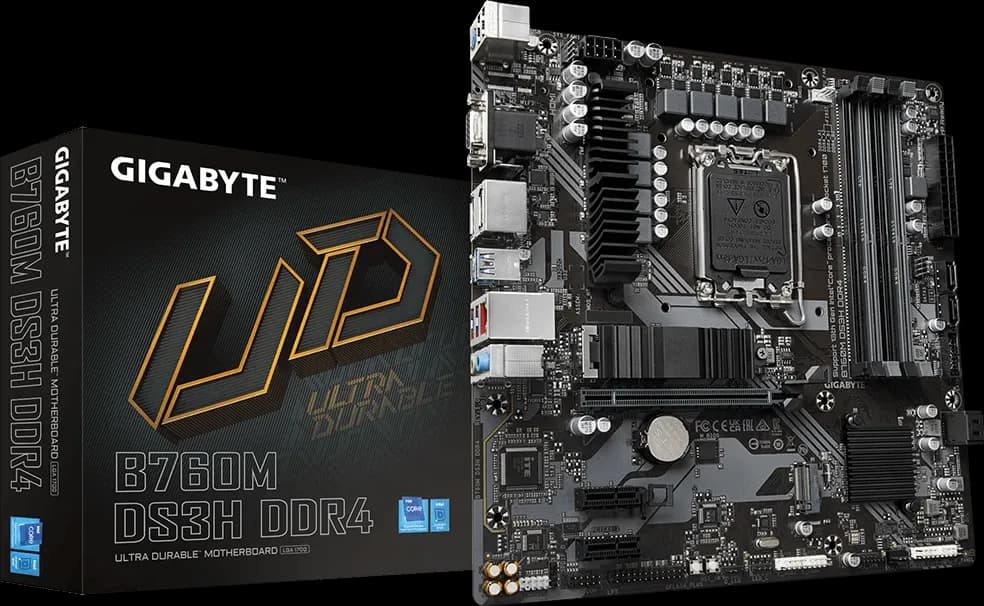 Матплата Gigabyte B760M DS3H DDR4, LGA1700, Intel B760, 4xDDR4 PC42600, 1xPCI-E 3.0x16, 2xPCI-E 3.0x1, Sound8Ch, GLAN, 4SATA+2M.2, RAID, mATX, 6USB3.2+6USB2.0, VGA, HDMI, 2xDP