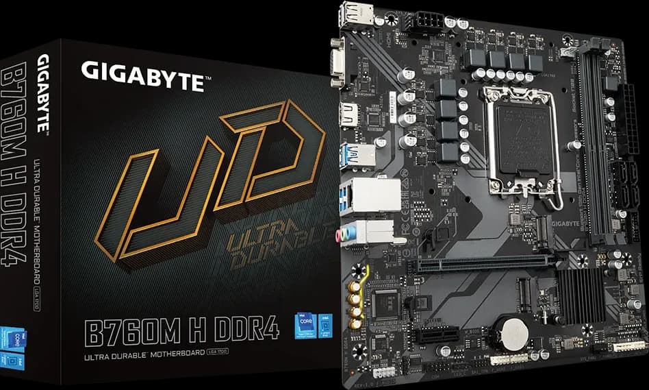 Матплата Gigabyte B760M H DDR4, LGA1700, Intel B760, 2xDDR4 PC42600, 1xPCI-E 3.0x16, 1xPCI-E 3.0x1, Sound8Ch, GLAN, 4SATA+2M.2, RAID, mATX, 6USB3.2+6USB2.0, VGA, HDMI