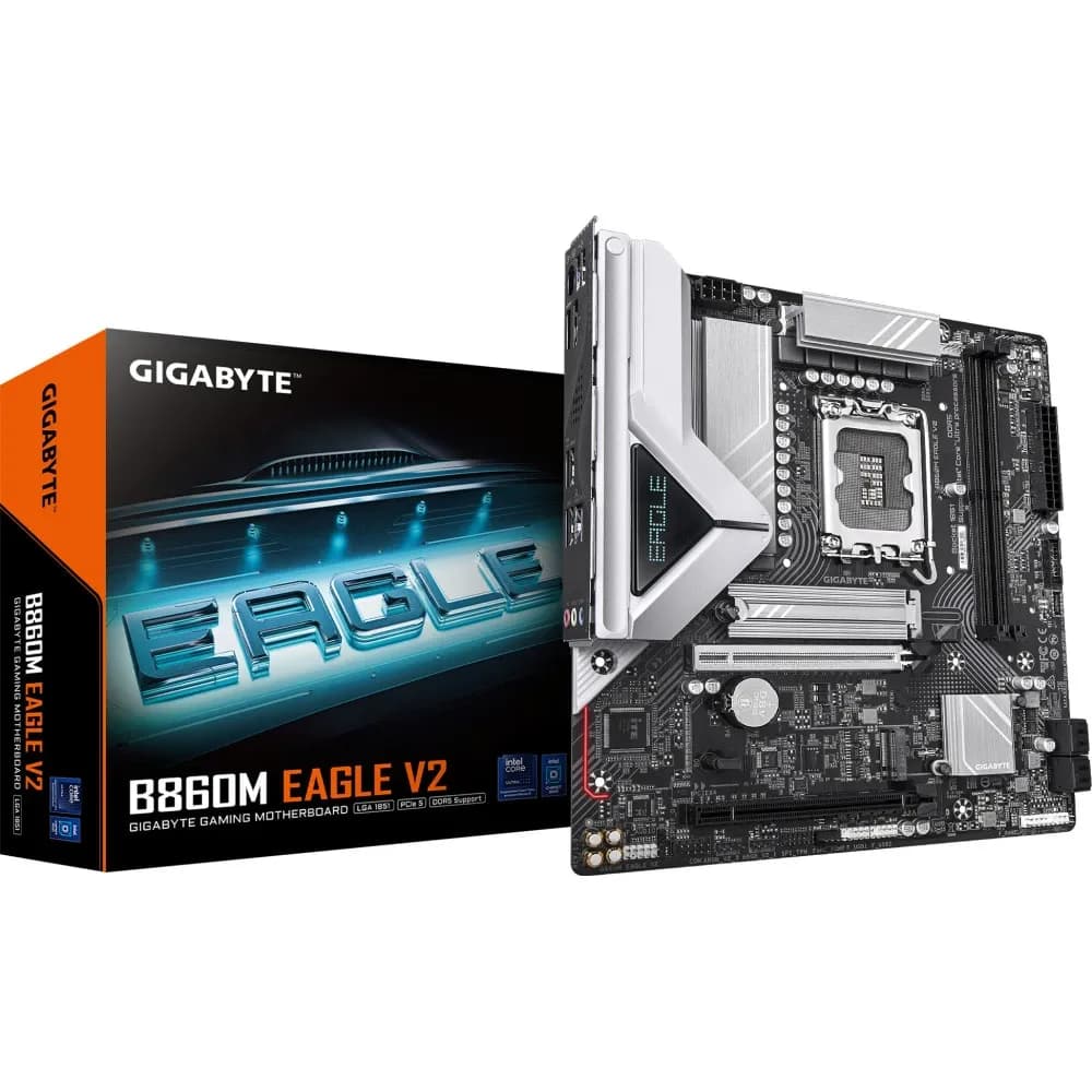 Матплата Gigabyte B860M EAGLE V2, LGA1851, Intel B860, 2xDDR5 PC72500, 2xPCI-E 4.0-5.0x16, Sound8Ch, GLAN, 4SATA+2M.2, RAID, mATX, 6USB3.2+7USB2.0, HDMI, DP