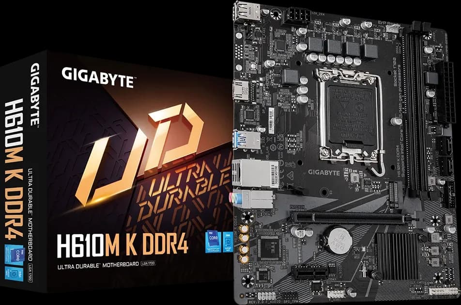 Матплата Gigabyte H610M K DDR4, LGA1700, Intel H610, 2xDDR4 PC25600, 1xPCI-E16X, 1xPCI-E1x, Sound8Ch, GBLAN, 2SATA+M.2, mATX, 4USB3.2+6USB2.0, HDMI