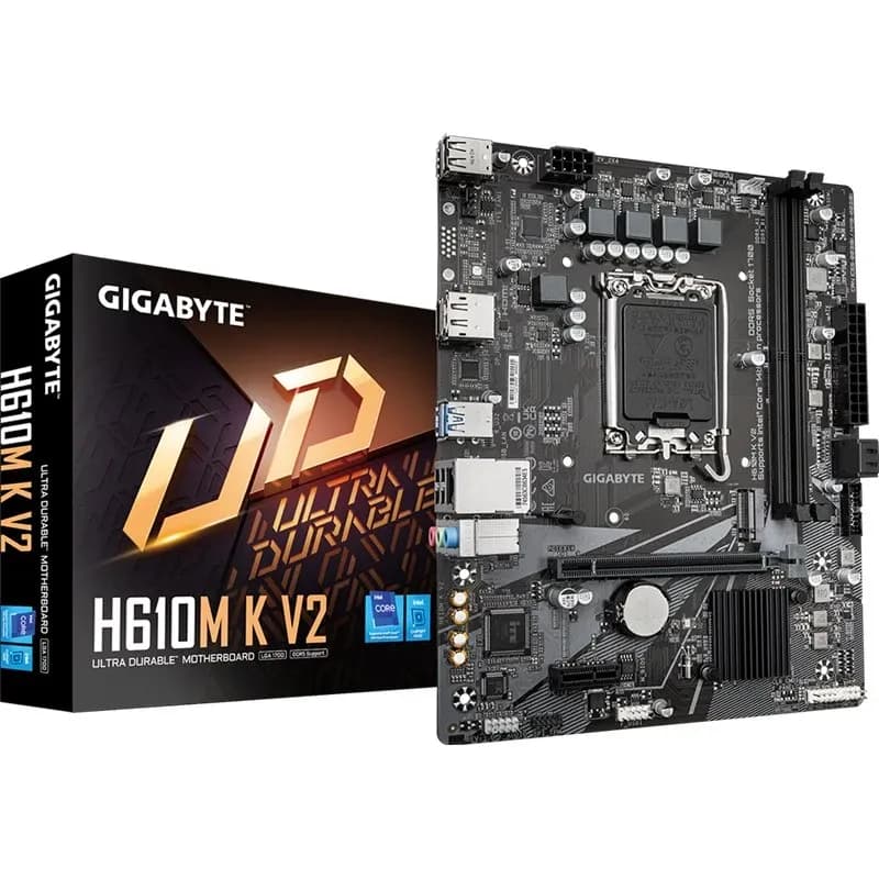 Матплата Gigabyte H610M K V2, LGA1700, Intel H610, 2xDDR5 PC44800, 1xPCI-E16X, 1xPCI-E1x, Sound8Ch, GBLAN, 2SATA+M.2, mATX, 4USB3.2+6USB2.0, HDMI, DP