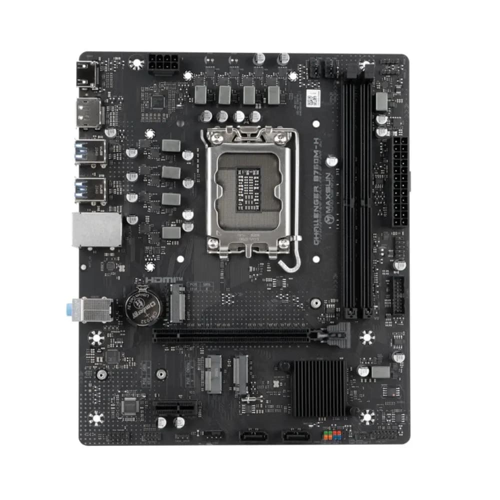 Матплата MAXSUN MS-Challenger B760M-H, LGA1700, Intel B760, 2xDDR4 PC34100, 1xPCI-E 4.0x16, 1xPCI-E 3.0x1, Sound8Ch, GLAN, 2SATA+2M.2, RAID, mATX, 6USB5G+4USB2.0, HDMI, DP