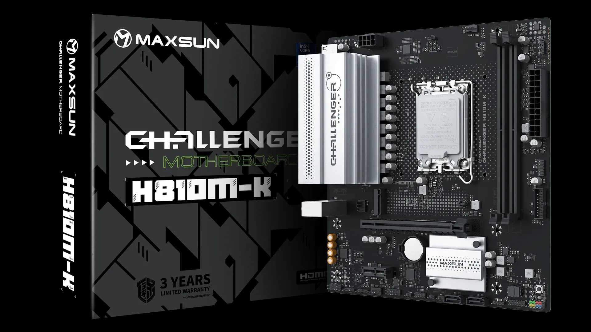Матплата MAXSUN MS-Challenger H810M-K, LGA1851, Intel H810, 2xDDR5, 1xPCI-E16X, 1xPCI-E1x, Sound8Ch, GBLAN, 2SATA+M.2, mATX, 4USB5G+5USB2.0, HDMI, DP