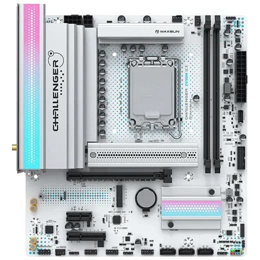 Матплата MAXSUN MS-Challenger Z890M WIFI ICE, LGA1851, Intel B890, 2xDDR5 PC57600(oc), 1xPCI-E 5.0x16, 1xPCI-E 4.0x4, 1xPCI-E 3.0x1, Sound8Ch, GLAN, 3SATA+2M.2, RAID, mATX, 1USB10G USB-C, 6USB5G+4USB2.0, HDMI, DP, WiFi