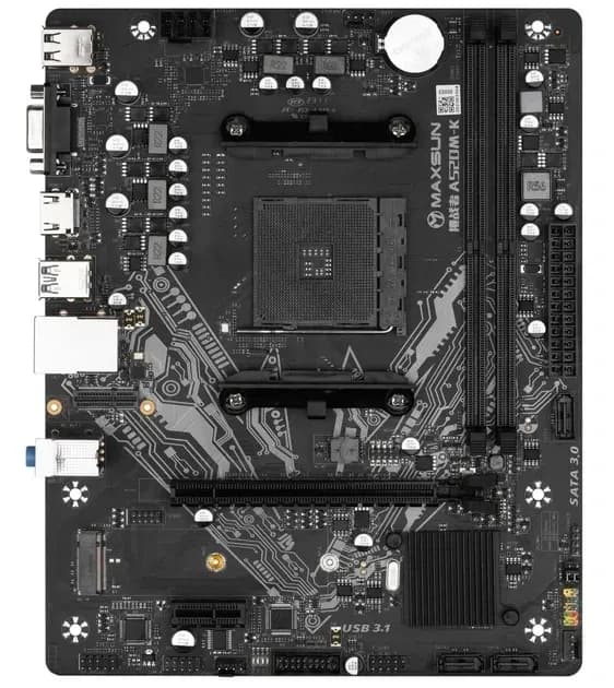 Материнская плата AM4 MAXSUN MS-Challenger A520M-K, AMD AM4, AMD A520, 2xDDR4 PC25600, 1xPCI 3.0x16, 1xPCI 3.0x4, 3SATA+M2.2 Slot, Sound7Ch, GLAN, mATX, 4xUSB3.2+6USB2.0, VGA, HDMI