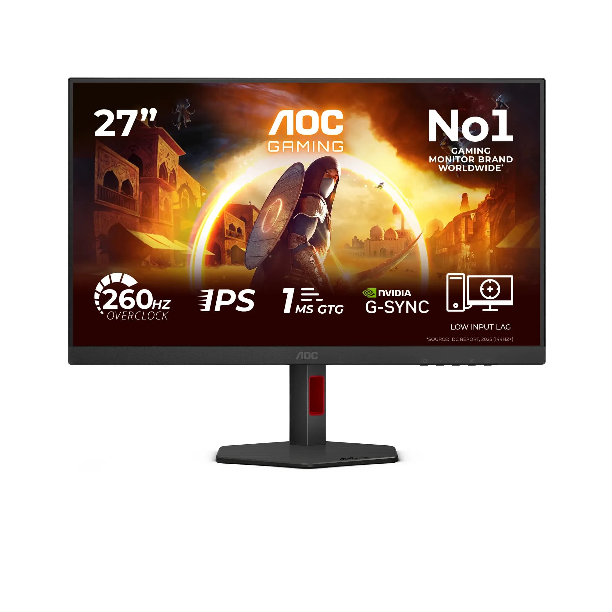 Монитор LCD 27" AOC 27G4ZR, Fast IPS, Black, 1920x1080, 80M:1, 300cd/m2, 178/178, 1ms, 260Hz, Tilt, G-SYNC Compatible, HDR 10, регулировка по наклону, 2xHDMI, DP, выход на наушники (HDMI, DP в комплекте)