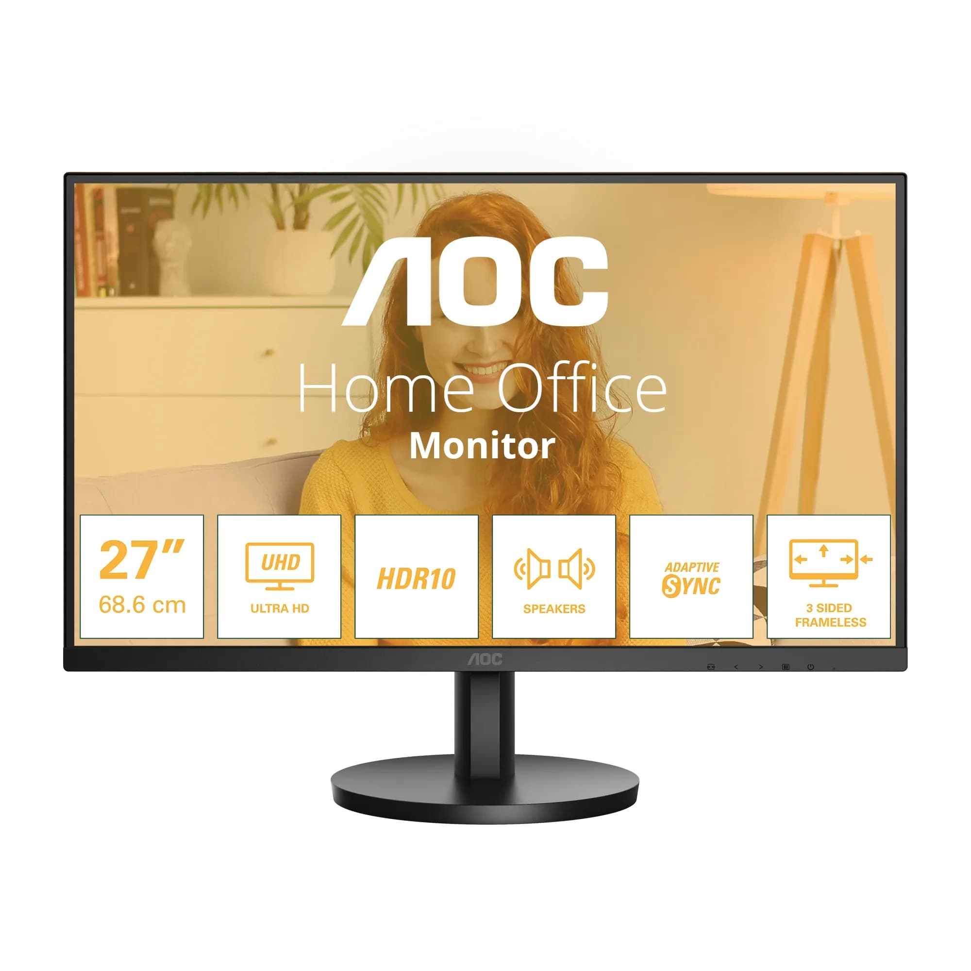 Монитор LCD 27" AOC U27B3A, 4K, IPS, Black, 3840x2160, 20M:1, 350cd/m2, 178/178, 4ms, 60Hz, 2xHDMI, DP, Headphone out, Speakers 2x2W