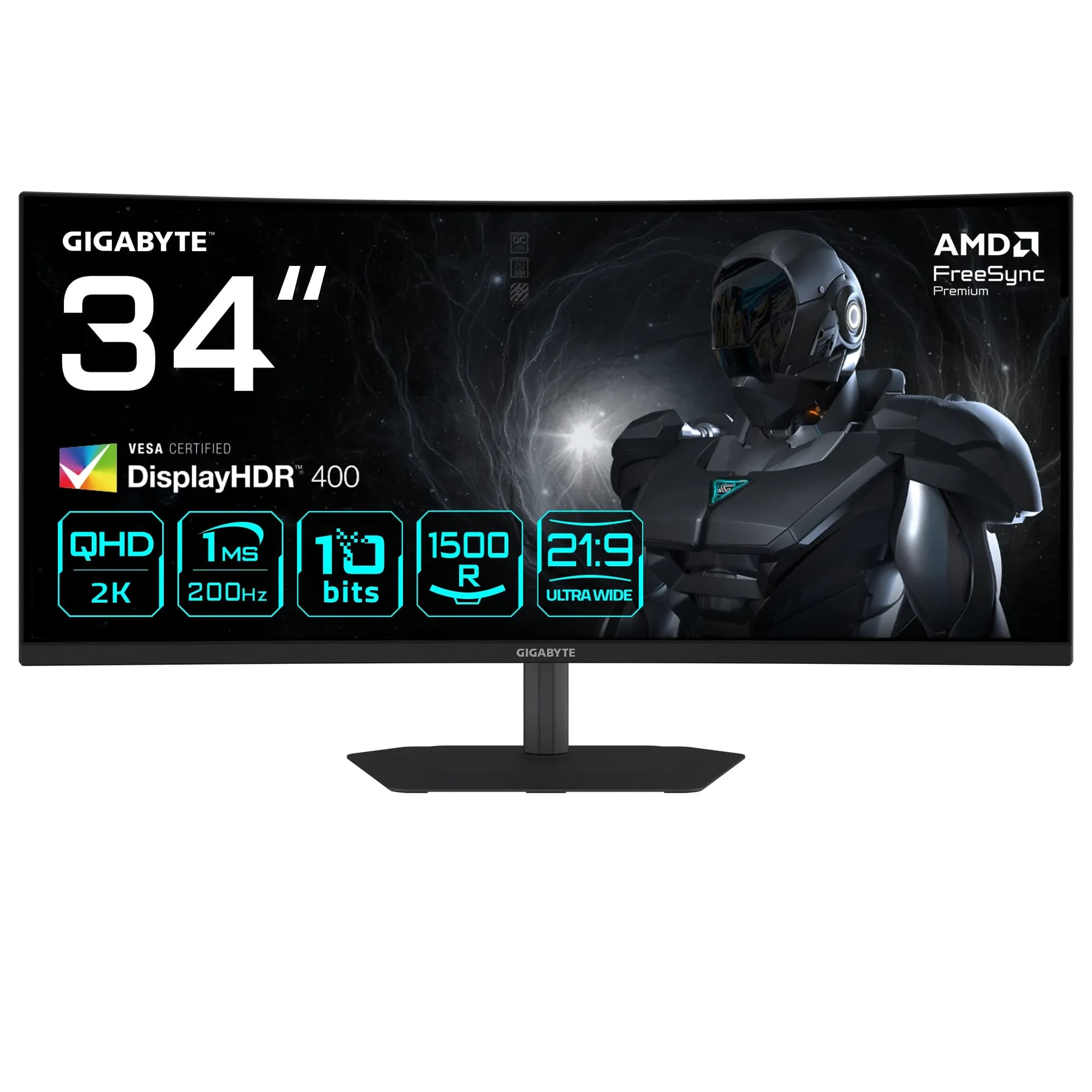 Монитор LCD 34" Gigabyte G34WQC2, VA, Curved, Black, Curved, 3440x1440, 4000:1, 450cd/m2, 200Hz, 178/178, 1ms, 2xHDMI, 2xDP, Headphone-Out, Speakers 2x2W