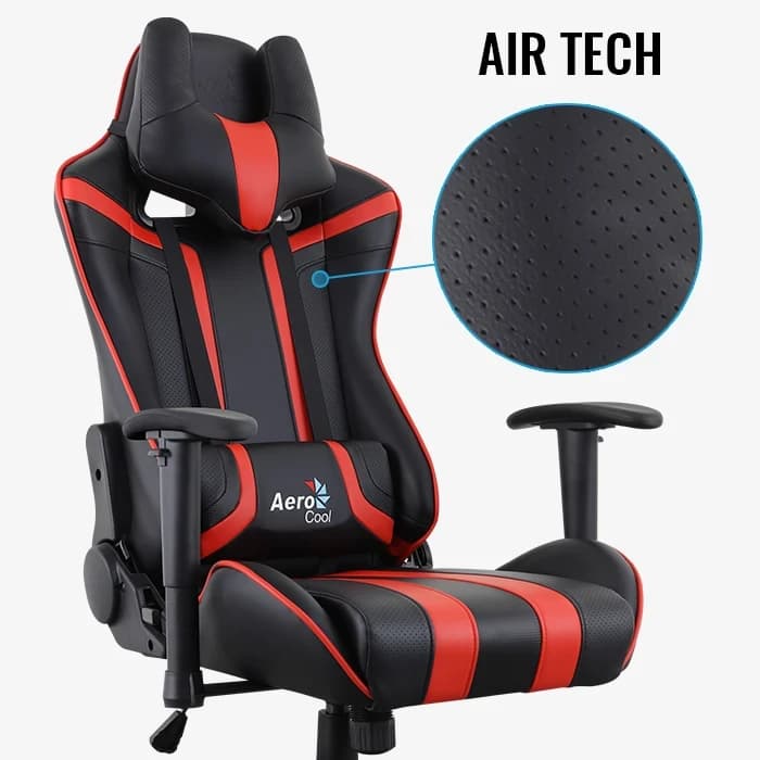 Gaming Chair AEROCOOL AC120 AIR BLACK&RED 2D Armrest 65mm wheels PVC Leather