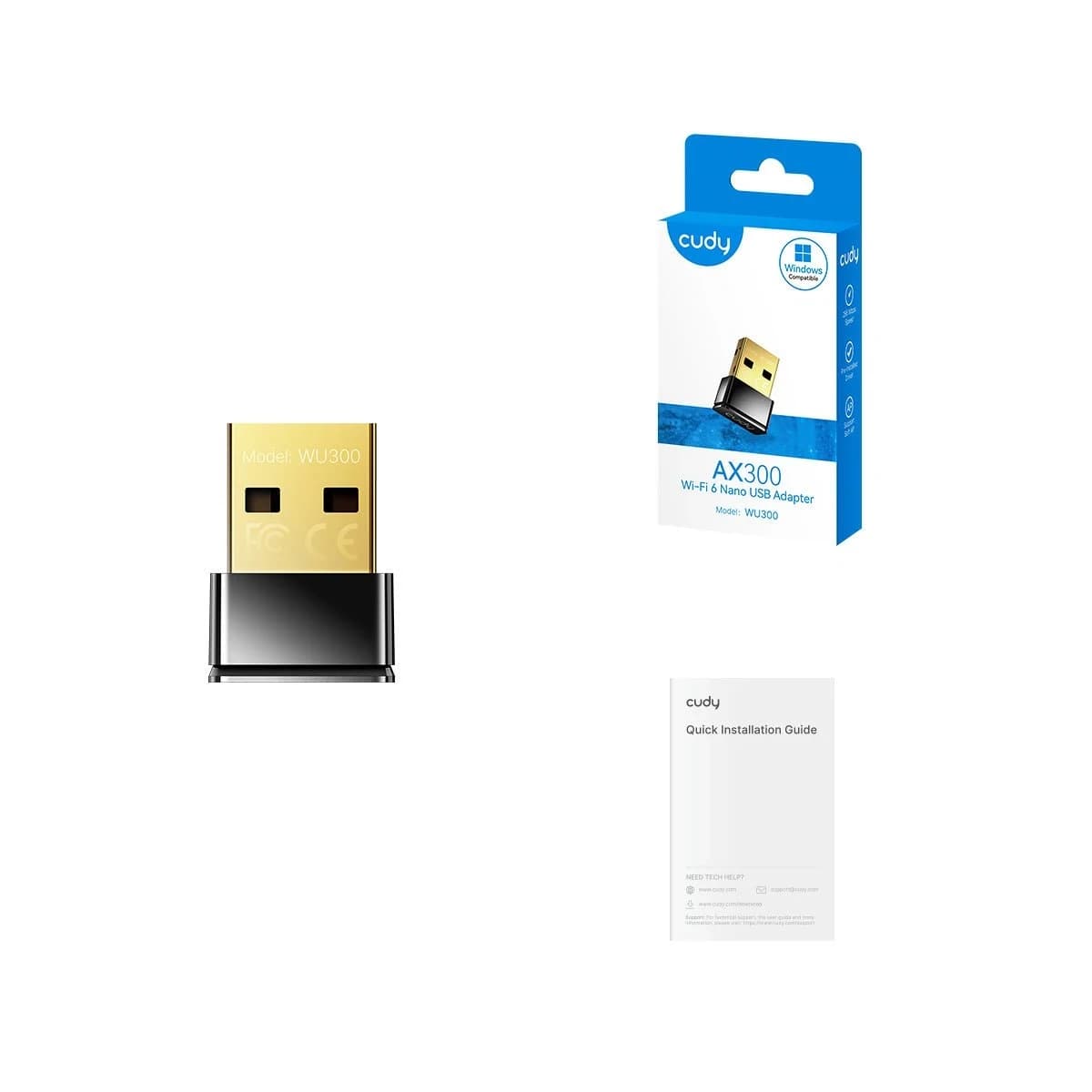 Беспроводной сетевой адаптер Wi-Fi CUDY WU300 AX300 286Mbps Wi-Fi USB Adapter, Mini Size,286Mbps at 2.4GHz, Nano Size, USB 2.0