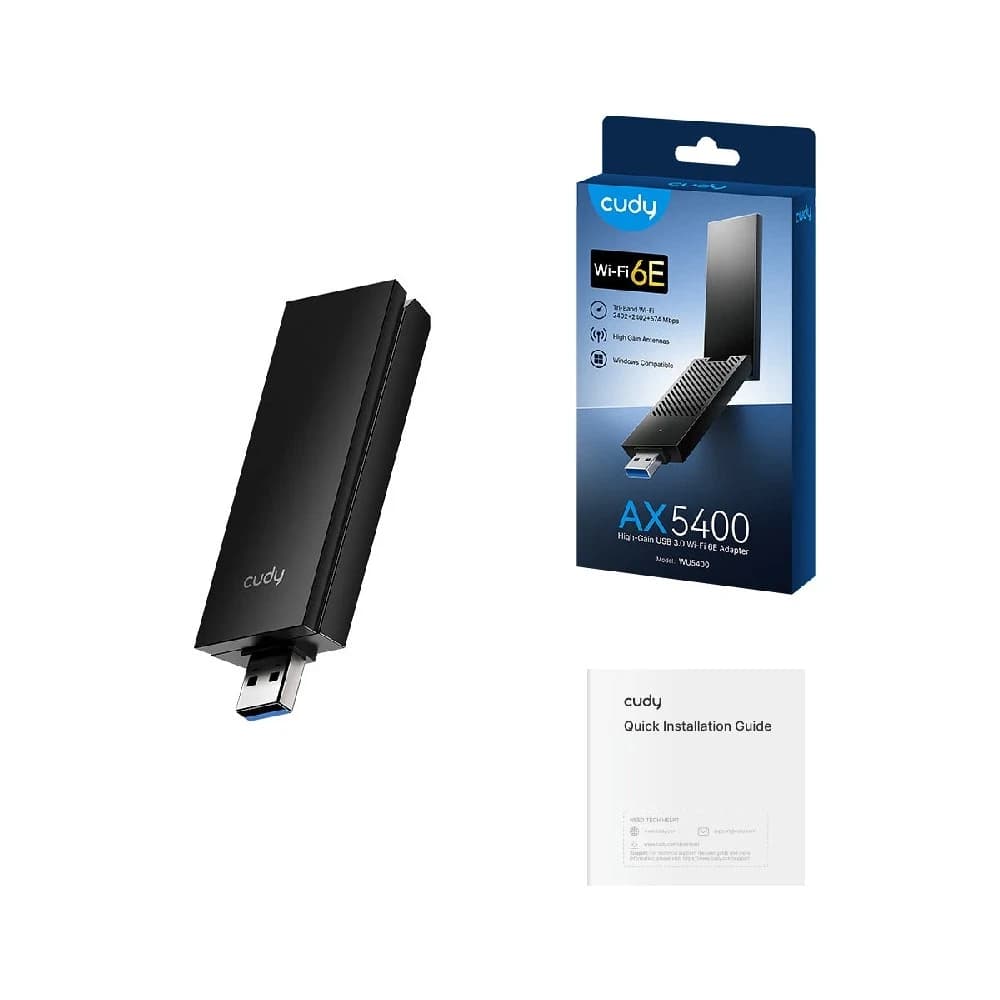 Беспроводной сетевой адаптер Wi-Fi CUDY WU5400 AX5400 Tri-Band Wi-Fi 6 / 6E USB 3.0 Adapter, 802.11ax/ac/a/b/g/n, 2402Mbps at 6GHz, 2402Mbps at 5Ghz, 574Mbps at 2.4GHz, USB 3.0