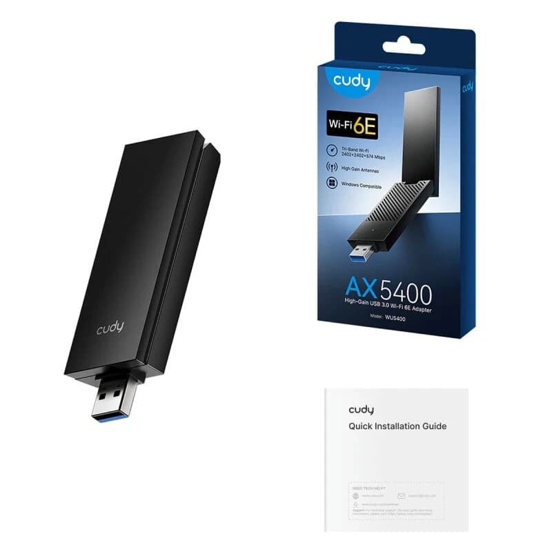 Беспроводной сетевой адаптер Wi-Fi CUDY WU5400 AX5400 Tri-Band Wi-Fi 6 / 6E USB 3.0 Adapter, 802.11ax/ac/a/b/g/n, 2402Mbps at 6GHz, 2402Mbps at 5Ghz, 574Mbps at 2.4GHz, USB 3.0
