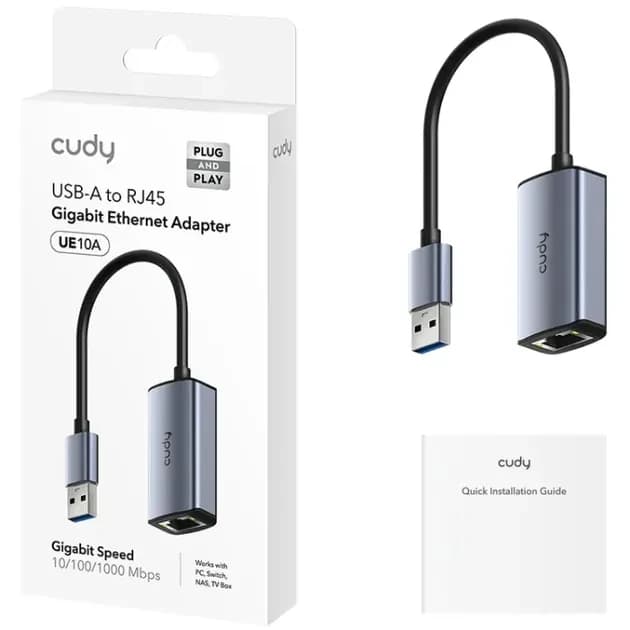 Переходник - сетевой адаптер CUDY UE10A USB-A на RJ45 Gigabit Ethernet, подключение без драйверов, Compatible with Laptop, MacBook, Surface, PC with Windows, XP, Mac/Linux