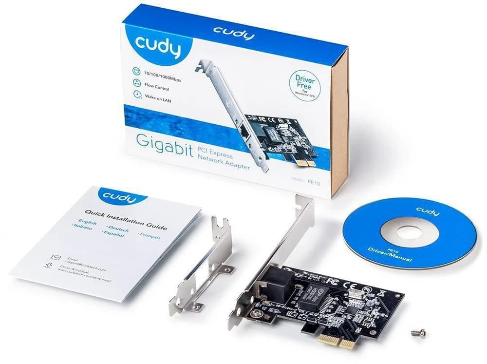 Проводной сетевой адаптер PCI CUDY PE10 Gigabit PCI Express Network Adapter, Realtek Chipset, 10/100/1000Mbps RJ45 port, Auto MDI/MDIX