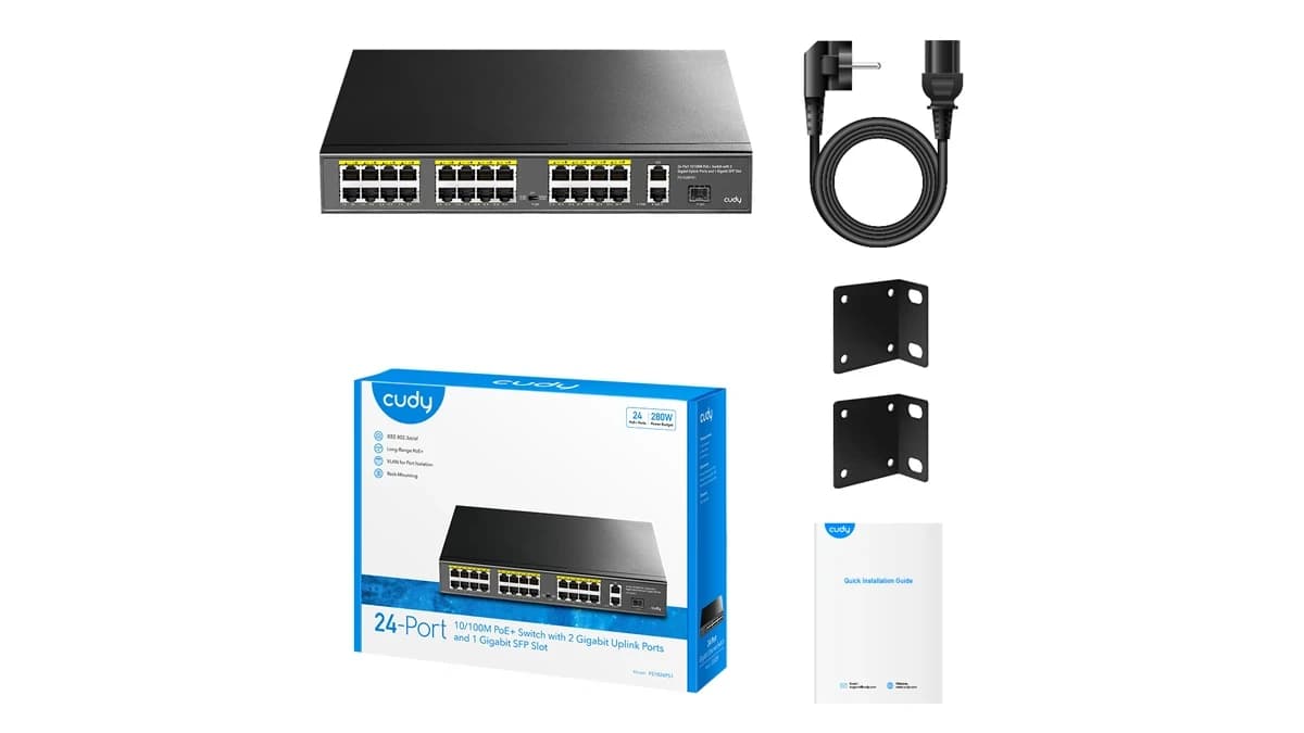 Сетевой коммутатор CUDY FS1026PS1 24x10/100Mbps PoE,2x1000Mbpc, 1.25G SFP Slots, PoE budget до 293Вт; блок питания 300Вт; до 30Вт, VLAN/Default/Extend DIP Switch , PoE LED Toggle, 802.3i/u/ab/z/x/af/at