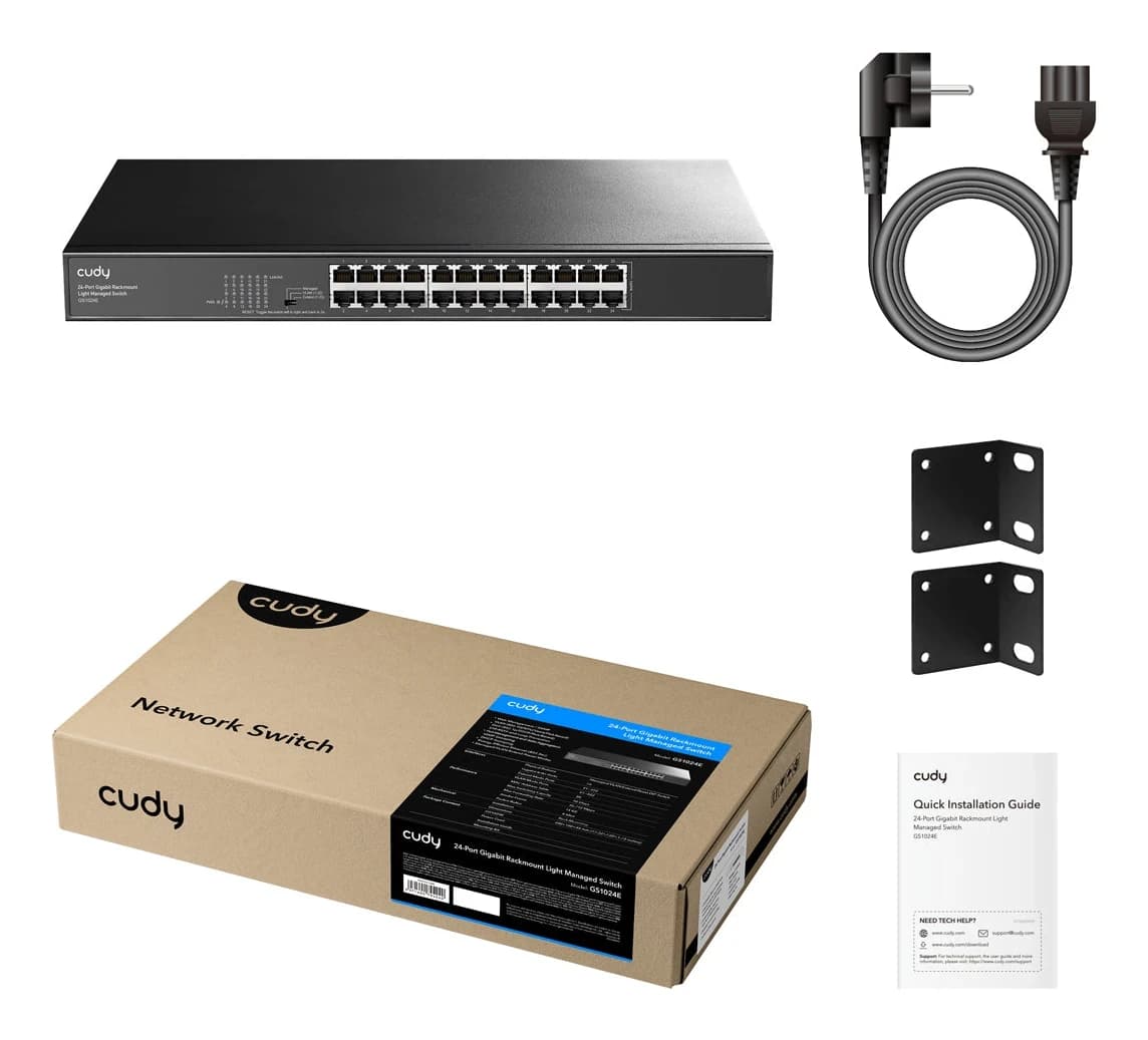 Сетевой коммутатор CUDY GS1024E 24-Port Gigabit Rackmount Light Managed Switch 24 Gigabit RJ45 Ports, 19-inch Rack-mountable, Power Saving, Plug and Play, Managed/VLAN/Extend working mode DIP switch, Local management via WEB GUI